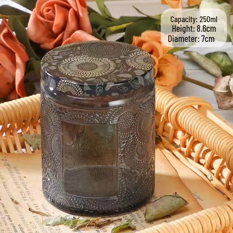 Embossed Glass Jar: DIY Flameless Scented Candle Cup with Colored Pattern