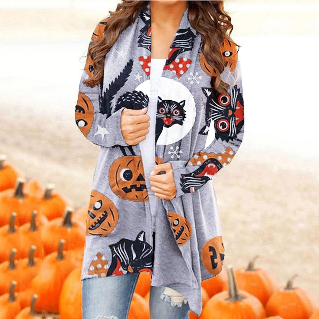 Women's Halloween Long Sleeve Cardigan Cardigan Spooky Pattern Top Coat
