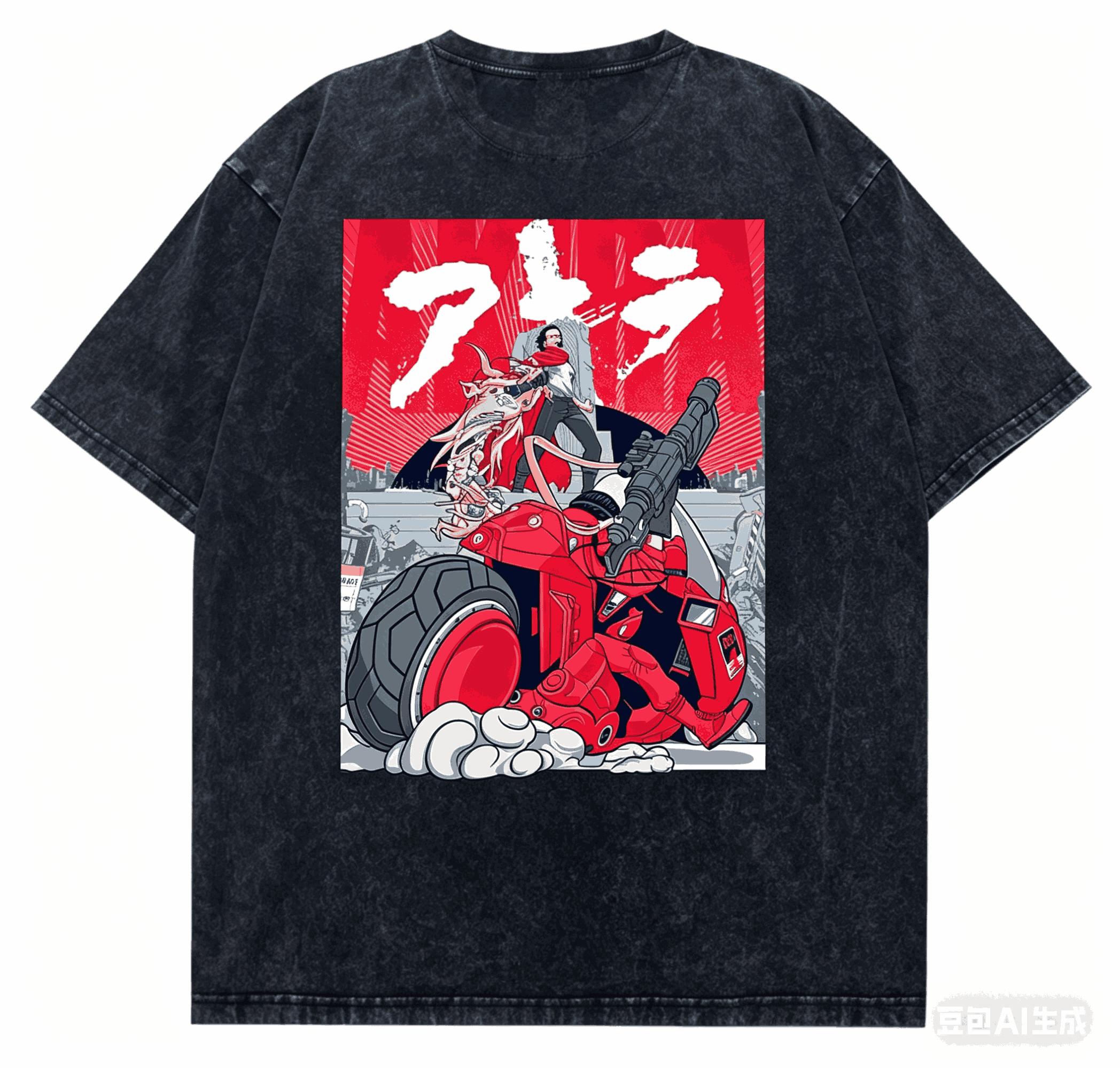 

AKIRA Washed Tshirt personality Clothes NewModel Anime Tshirt Year round clothing Retro Fashion Vintage Loose hot product tee S