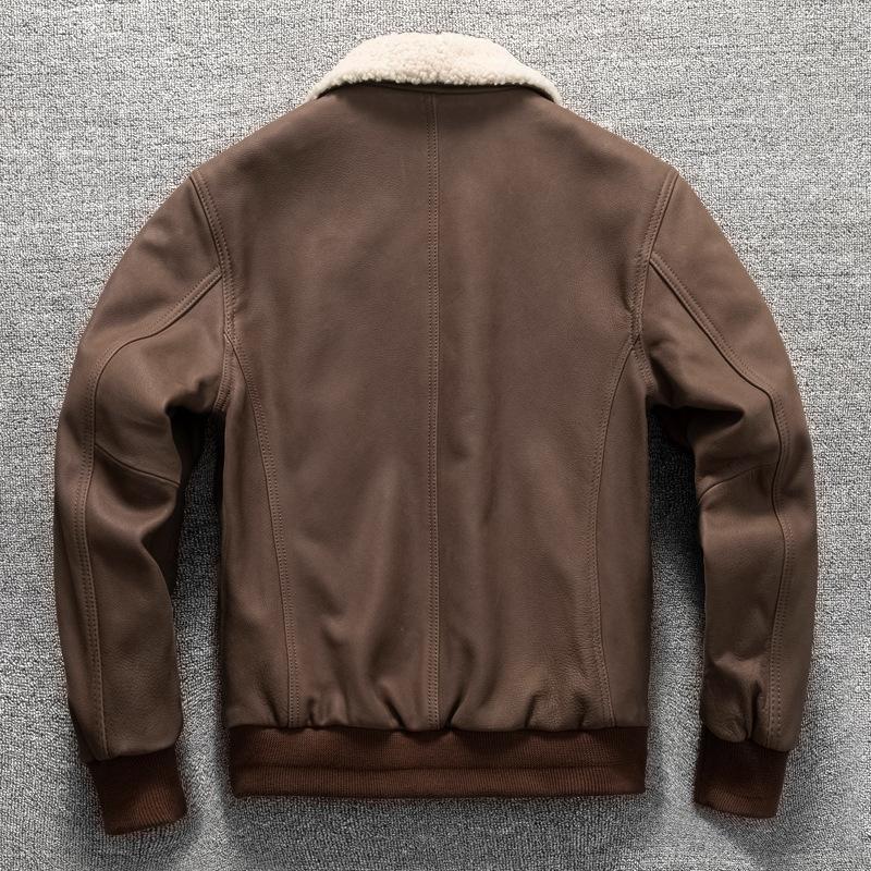 First Layer Cowhide Leather Genuine Leather Jacket Men's Plus Cotton Short Lapel Flight Suit Jacket Winter Large Size Jacket