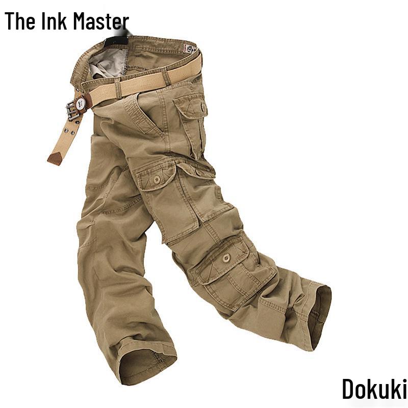 Men's Washed Cargo Pants with Multi Pockets - Casual, Plus Size, Long Fit