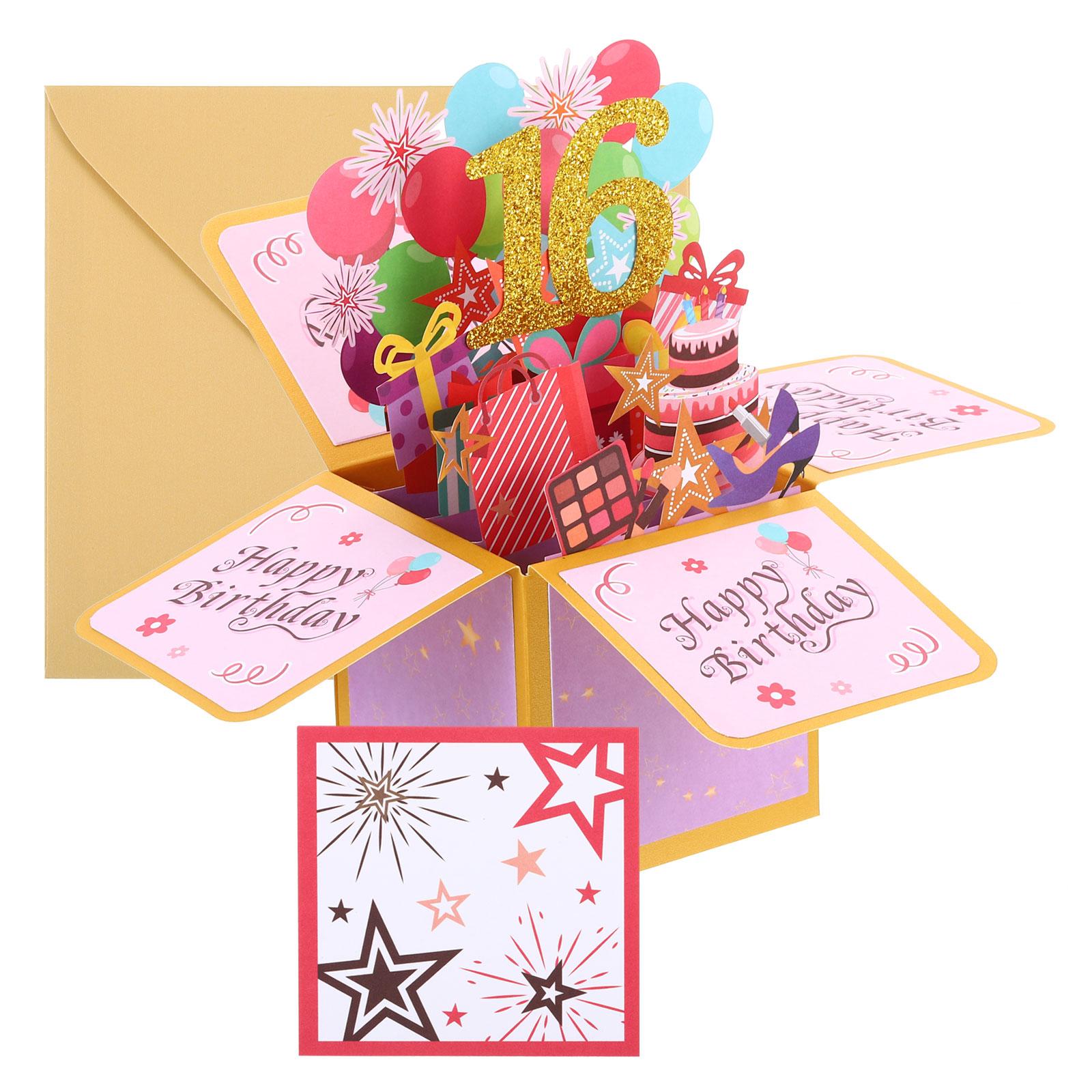 Uxcell Birthday Card Pop-Out Gift Card Romantic Birthday Card 3D Flower Bouquet Butterflies Sweet w Greeting Card Envelope Gold Foil