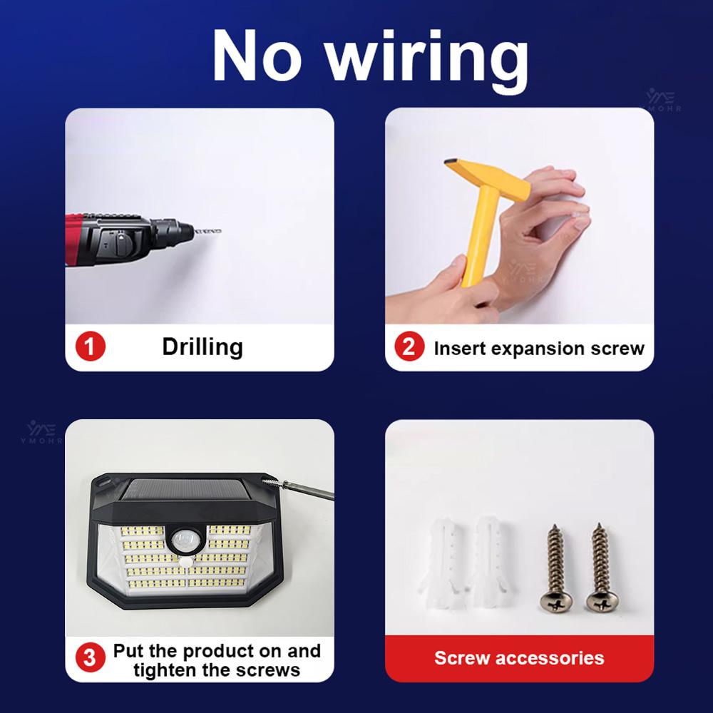 3-Sided Solar Powered Motion Sensor IP65 Waterproof Solar Light 3 Modes Wall Lamp 230 LED Solar Lights Outdoor for Outside Porch