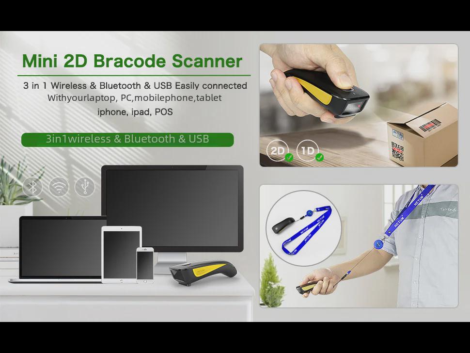 Leitor de código de barras 2D Bluetooth de bolso NETUM C750