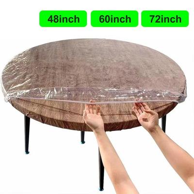 New PVC Round Tablecloth Clear Elastic Edge Table Cover Oil-Proof Waterproof Plastic Tablecloth for 36-68inch