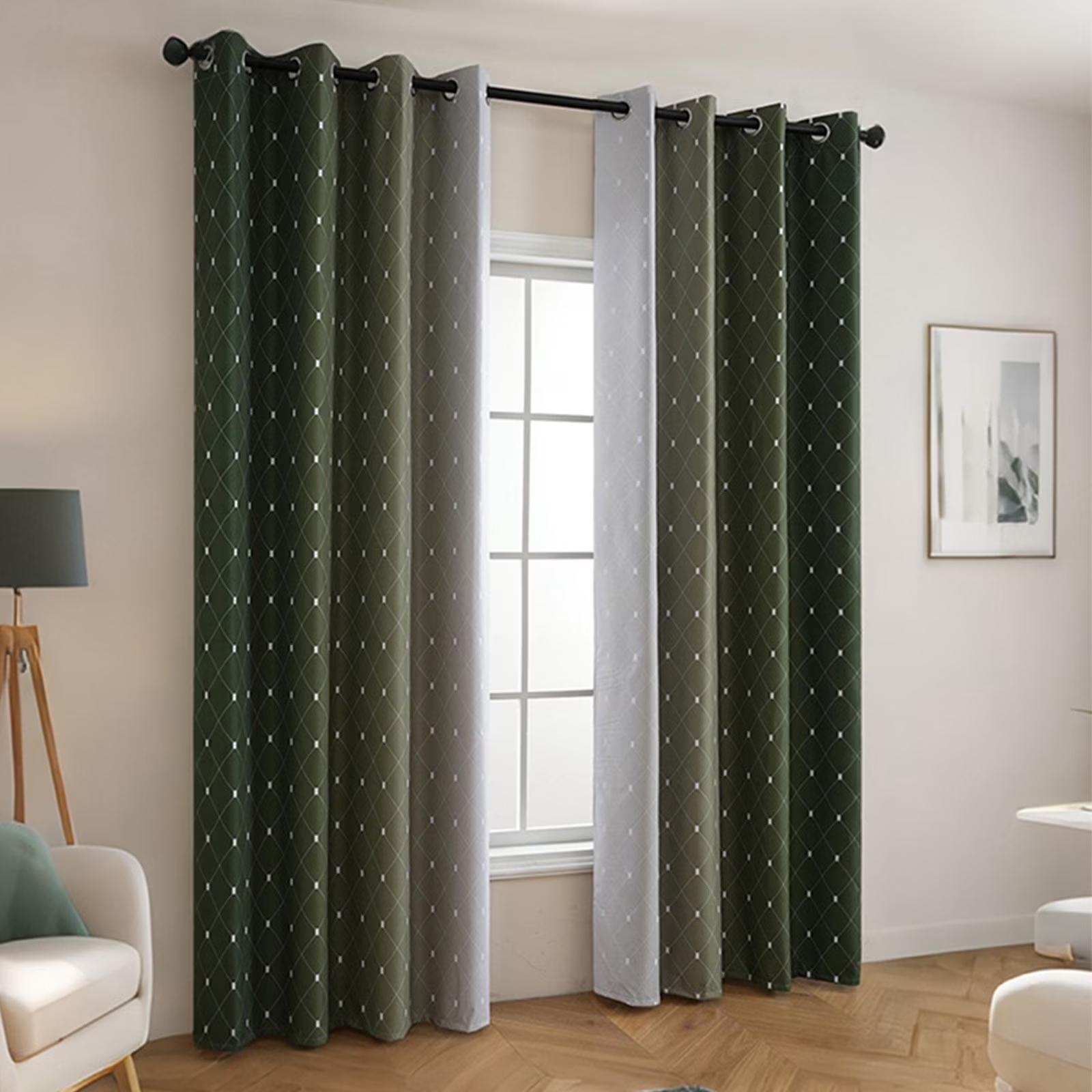 

63-inch Curtain Set (2 Panels) - Thermal And Soundproof Curtains For Bedrooms And Living Rooms, Gradient Color, With Rod Pocket One Size зелений
