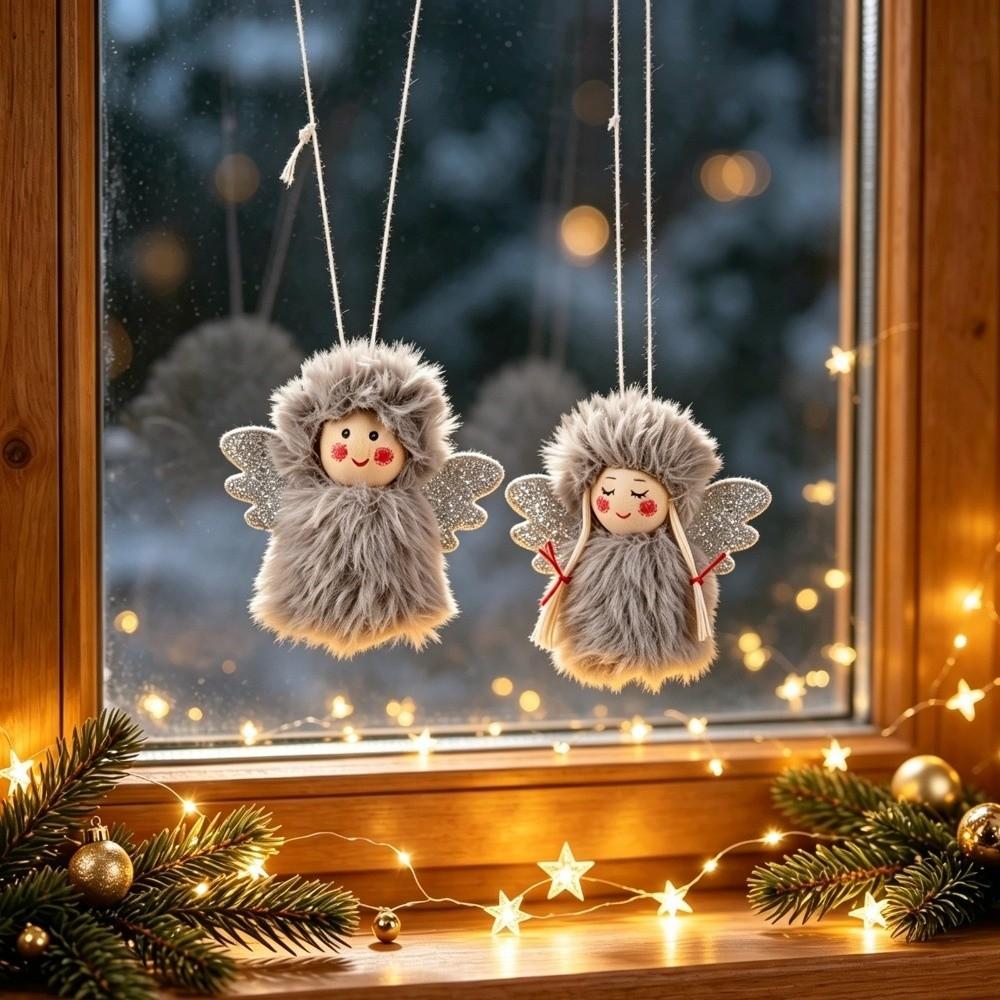 2PCS Hanging Christmas Plush Girl Doll Pendant Cartoon Short Plush Doll Decoration  Party