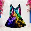 Women Plus Size Faux Fur Trim V Neck Long Sleeve Belted Abstract Print A Line Midi Dress