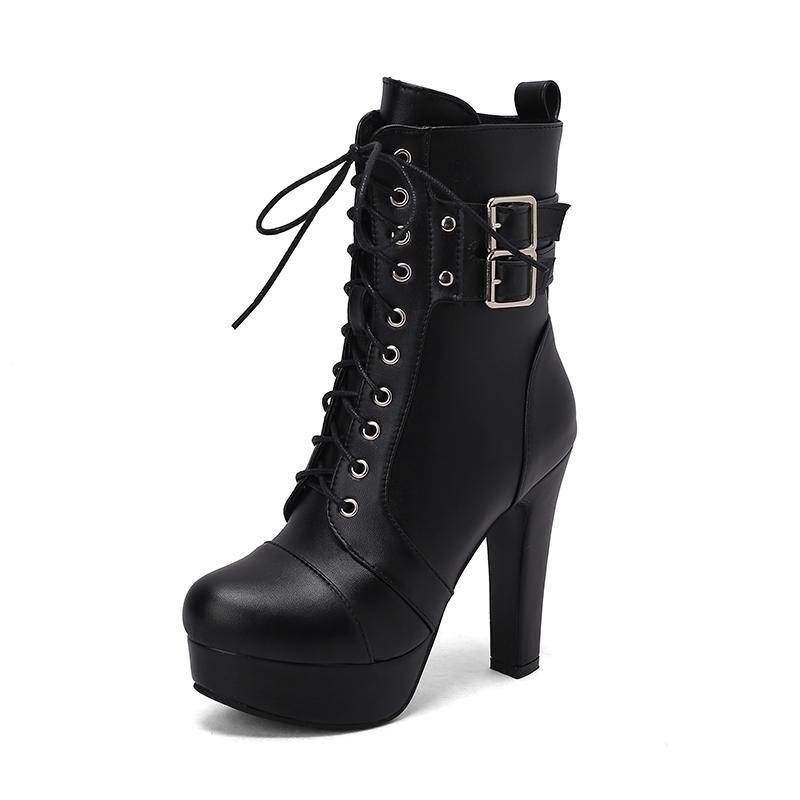 Women's High Heel Short Boots Autumn and Winter New Waterproof Platform Thick Heel Versatile Large Roman Short Boots
