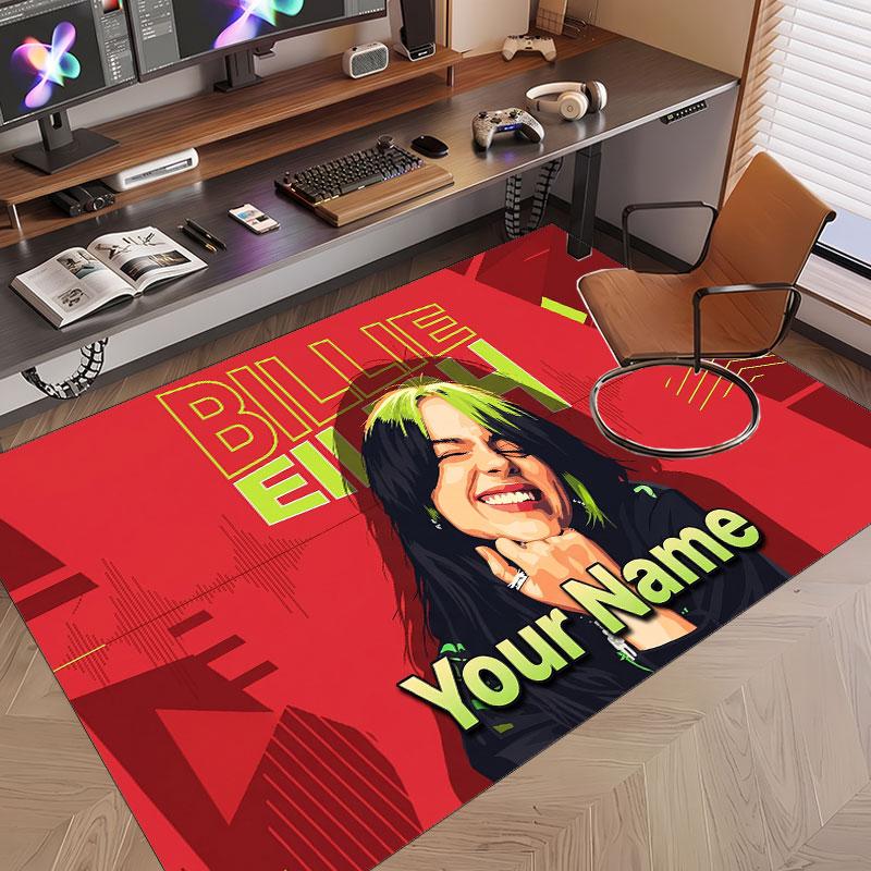 Custom Rug Billie Eilish Pattern Print Name Text Soft Non‑Slip Floor Carpet for Home Indoor Decoration