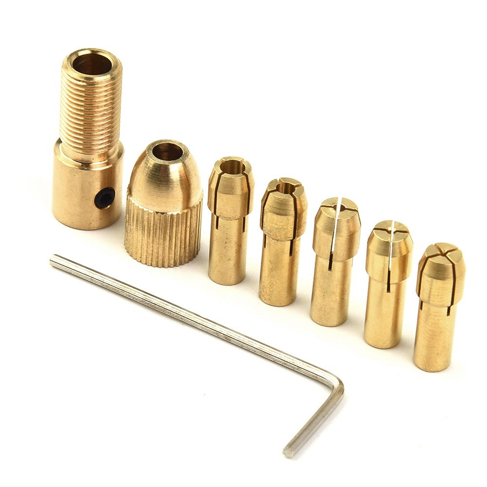 Handle Drill Chuck 7pcs Brass Gold Drilling Heads Connector Attachment