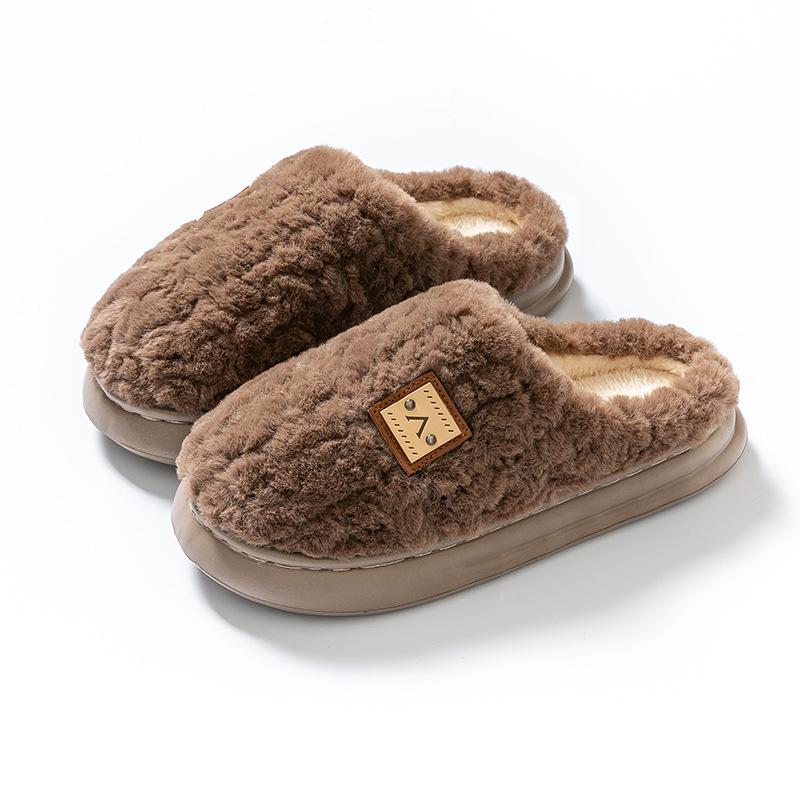

Cotton slippers autumn and winter bag head warm plush thickened soft sole lightweight soft couple home shoes Size 44-45 [Shoes are 1-2 sizes smaller]