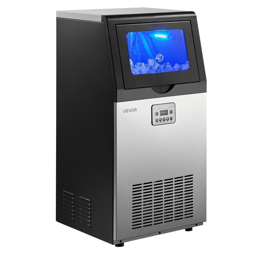 Commercial Ice Maker Machine, 45 Kg/24h with 14 Kg Storage Capacity, Built-in/Freestanding/Under Counter, Stainless Steel Ice Maker with LED Display &