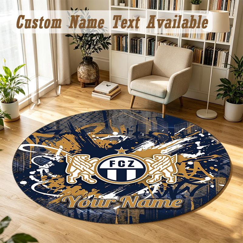 Round Rug Custom NameFC Zürich Pattern Non Slip Carpet Home Floor Decor