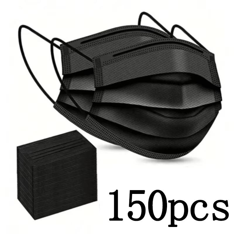 100pcs Black Disposable Face Masks 3-Layer Breathable Anti-Dust Protective Masks for Daily Travel Work Use Facial Care Accessory