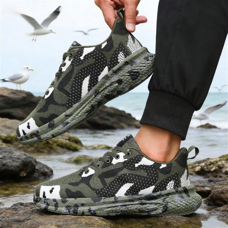 Men's Camouflage Mesh Sneakers Breathable Lightweight Comfortable Casual Sports Shoes Non-Slip Outdoor Walking Running Shoes Man