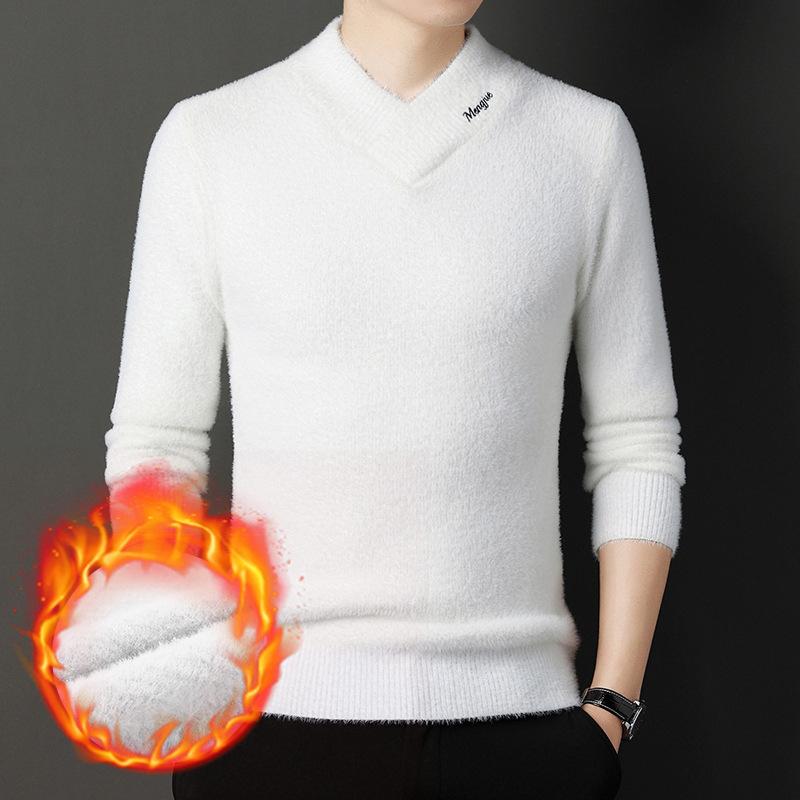 

Осенне-зимняя мужская мода вышивка кашемировый свитер с имитацией норки для мужчин среднего и молодого возраста, теплое пальто 165-105/M