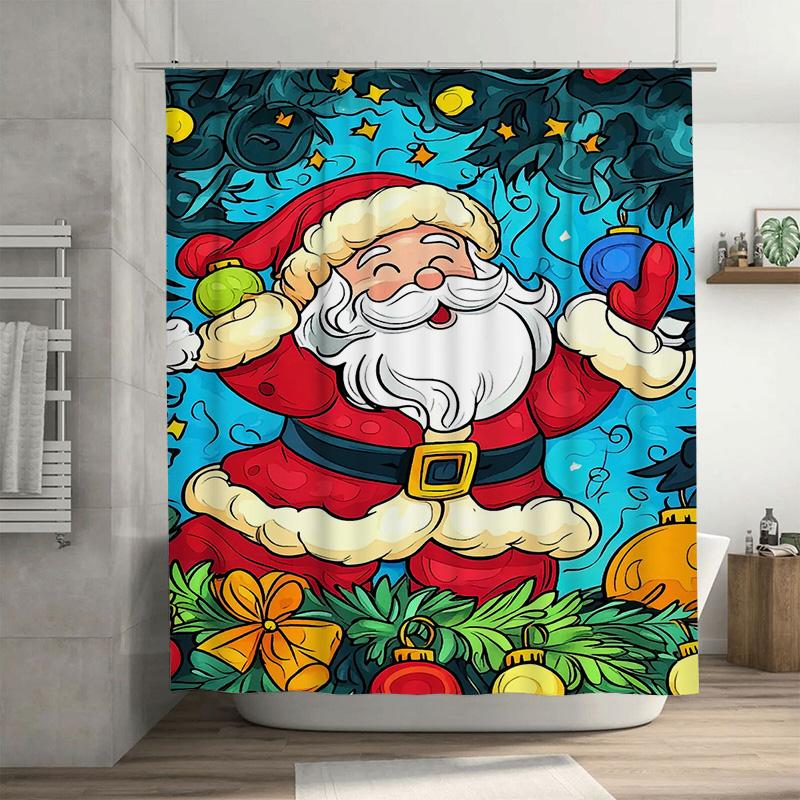 

Tuniu Festive Santa Claus Christmas Shower Curtain Set Waterproof Holiday Bathroom Decor Fun Reversible Cute Holiday Gift Idea X W60H190(CM)-1 Pcs