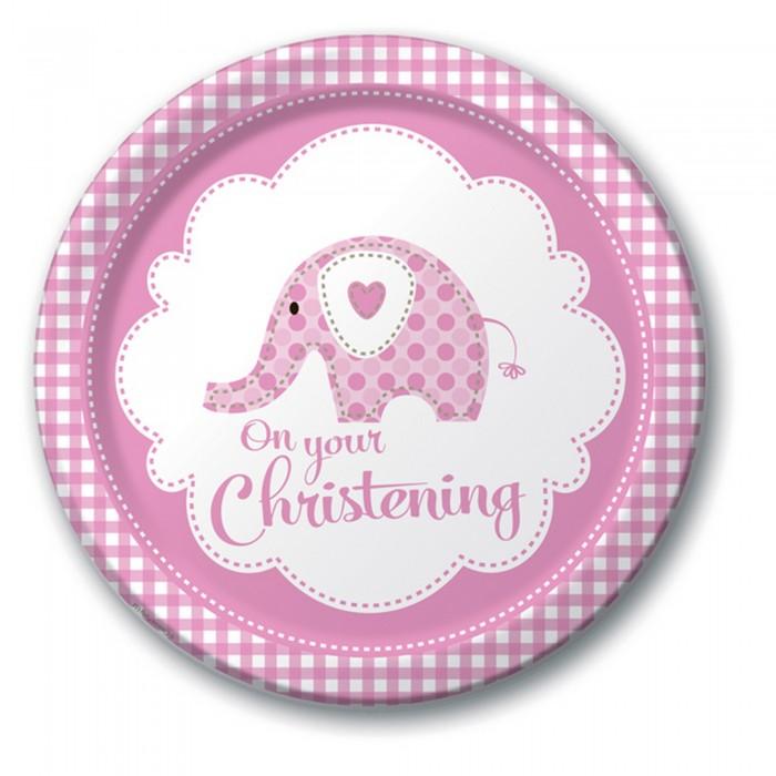 Creative Party Baby Girls Elephant Christening Plates (Pack Of 8)