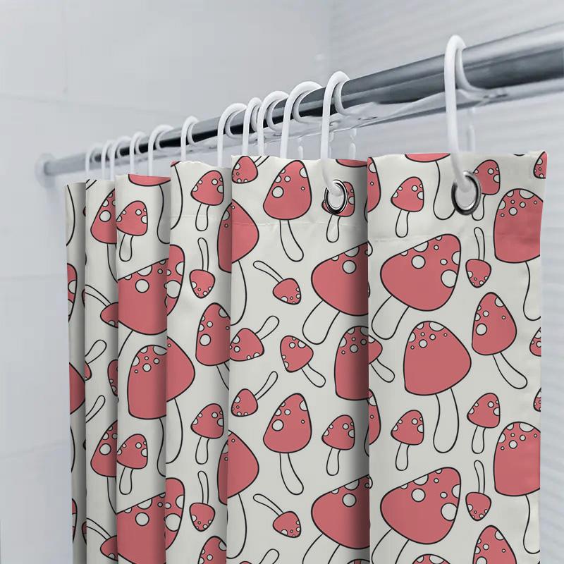 Red Mushroom Pattern Shower Curtain Cute Unique Decor For Your Bathroom