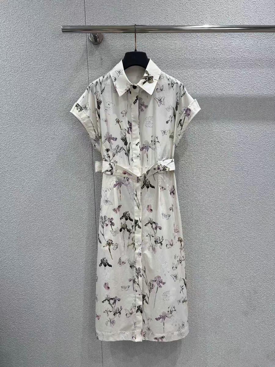 

Women s Elegant Butterfly Print Raglan Short Sleeve Tie-up Long Dress with Shirt Collar S (36)