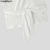 INCERUN Men V Neck Front Cross Lace-up Semi-Sheer Casual Texture Tops