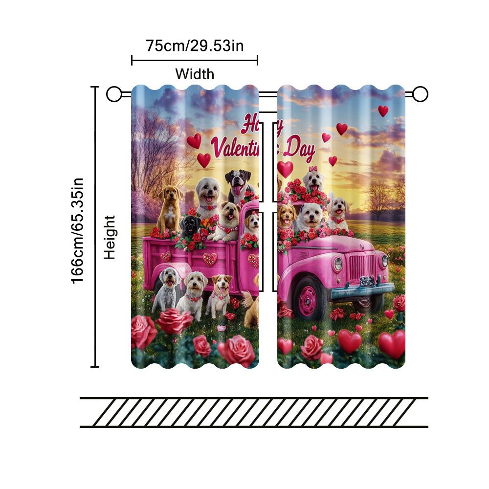 Filtering Curtains Excluding Rods Non Movable Without Batteries Romantic Polyester Valentine Puppy Use Curtain Set Of 2 Made Washable