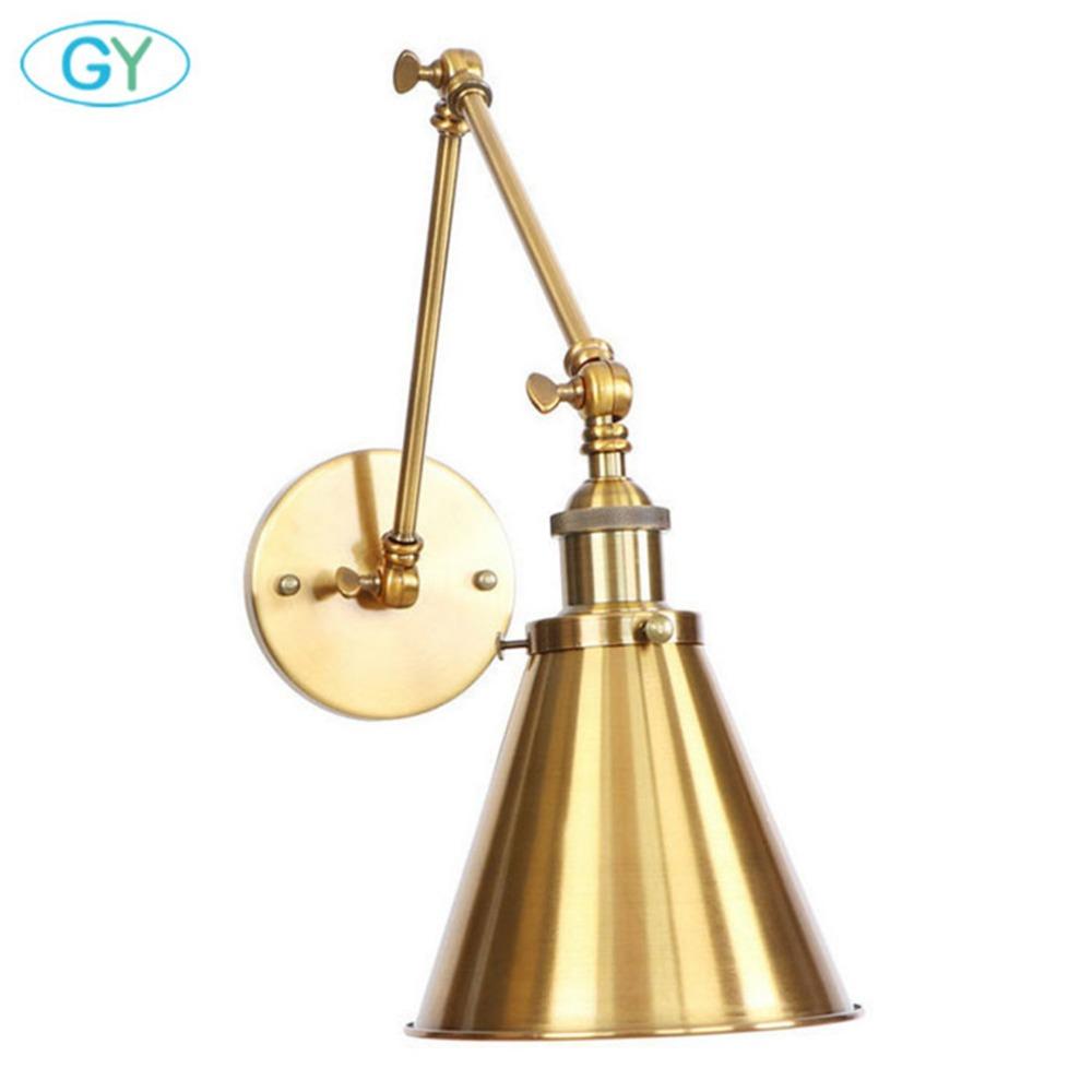 Adjustable Antique Industrial Long Swing Arm Black Wall Lamp Lights Brown Brass Retro Lighting For Bedroom Sconce Fixture
