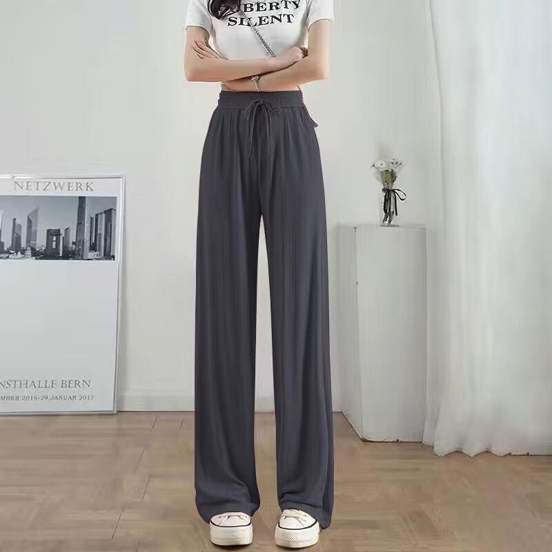 

Женские драпирующиеся быстросохнущие свободные брюки в пол - Плиссированные брюки из ледяного шелка весна/лето 2024 XL темно-серого