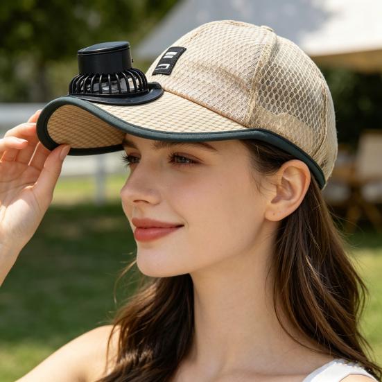 Baseball Cap Breathable Mesh Sun Hat with USB Charging Solar Power Detachable Safe Fan Cover Adjustable Summer Cooling Hat