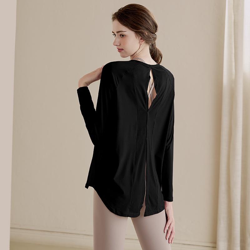 

2025 Женский высококлассный осенне-зимний тренировочный топ с длинным рукавом для тренировок и йоги XXXL чёрный