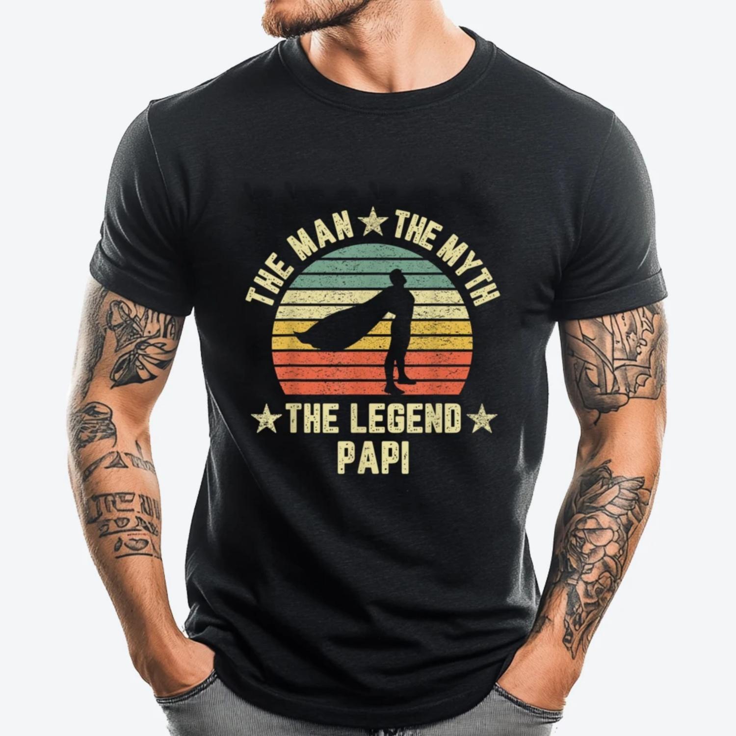 Retro Papi The Man The Myth The Legend Superhero Fashion T Shirt Men Winter  Christmas Tshirt Oversized S чёрный