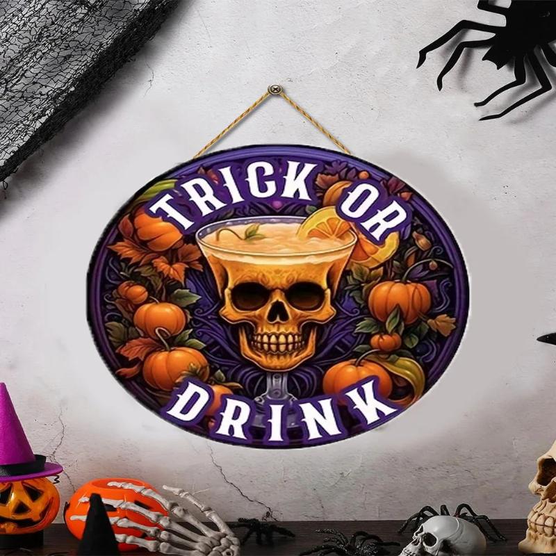 Wooden Hang Tag Trick Or Treat Halloween Sign Craft Decoration Door Hanger Wall Decor Outdoor Party Supplies Halloween Indoor