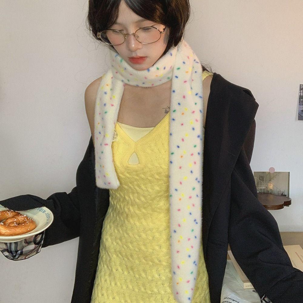 Narrow Cashmere Knitted Scarf Korean Style Winter Neck Warmer Soft Dopamine Dot Scarf Daily