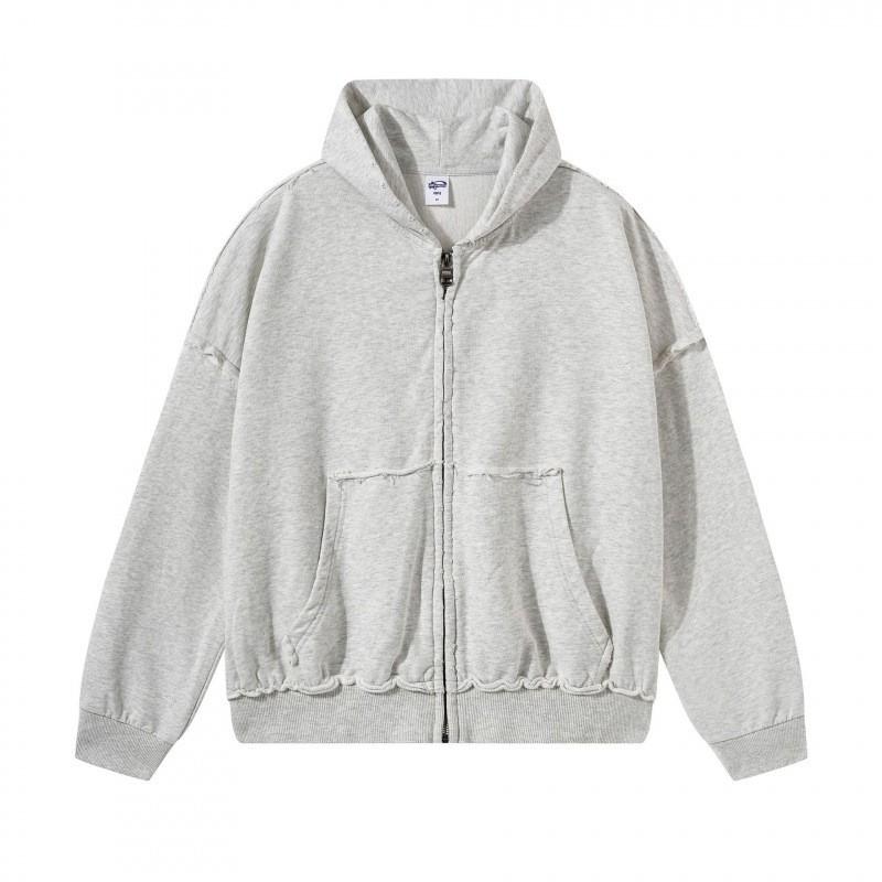 430GSM Heavyweight Cotton Washed Frayed Zip Hoodie Unisex Streetwear
