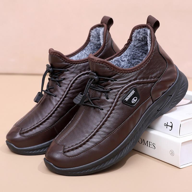 Casual Winter Warm Sneakers for Men Faux Fur Lining Short Booties Shoes Anti-Slip Workout Walking Shoes Men's Comfortable Lace-up Outdoor Snow Boots