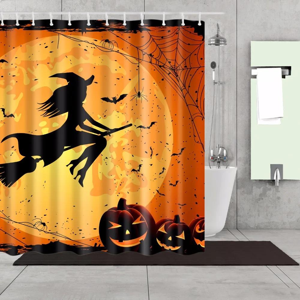 Happy Halloween Witch Pumpkin Decorative Shower Curtain Fabric Waterproof Polyester 180X180Cm For Bathroom Curtain