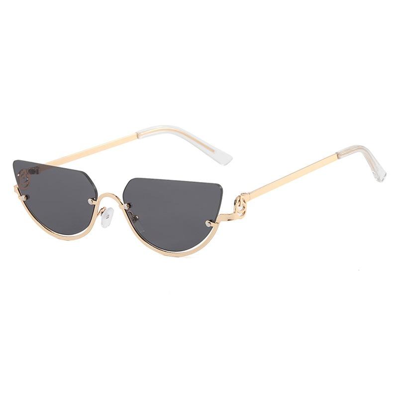 

High Quality Half Frame Metal Cat Eye Sunglasses Women Men Premium Feel Luxury Sun Glasses Street Photography Glasses C1