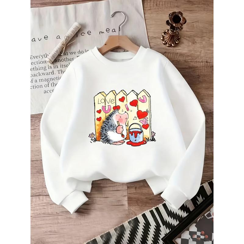 European sizes Cute Hedgehog Print Design for Kids Aged 0-3 Years, Comfortable And Easy Lightweight Round-Neck Sweatshirt Suitable for Outdoor Wear