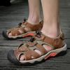 Men Outdoor Hiking Sandals Grey Leather Closed Toe Blue Beach Shoes Wide Handmade Sandals Plus Size for Father
