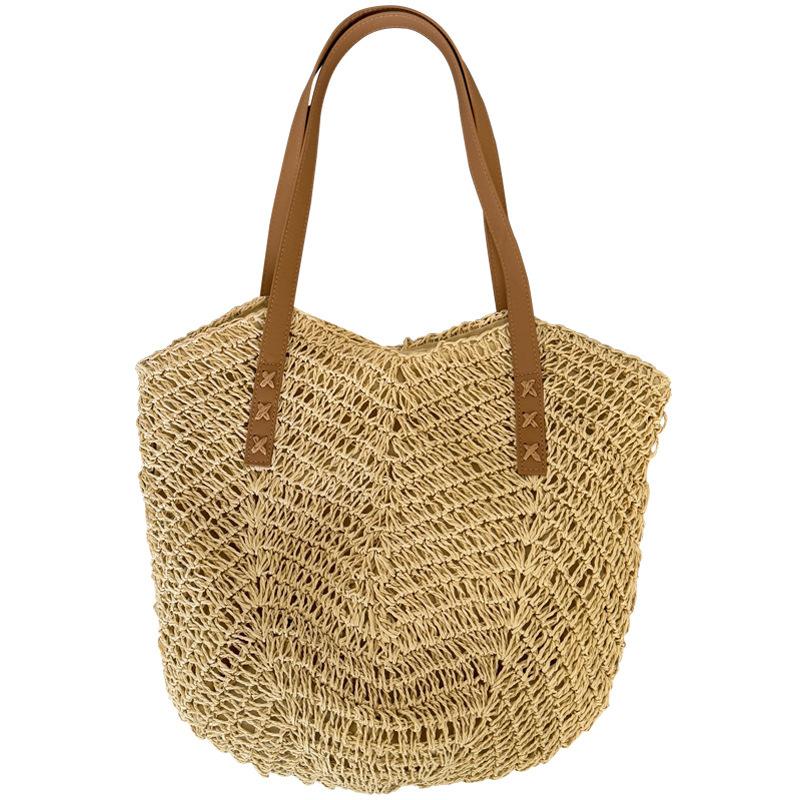 Geantă împletită din paie țesută manual pentru femei în vacanța la plajă, geantă de plajă împletită, capacitate mare, navetă, geantă tote de umăr