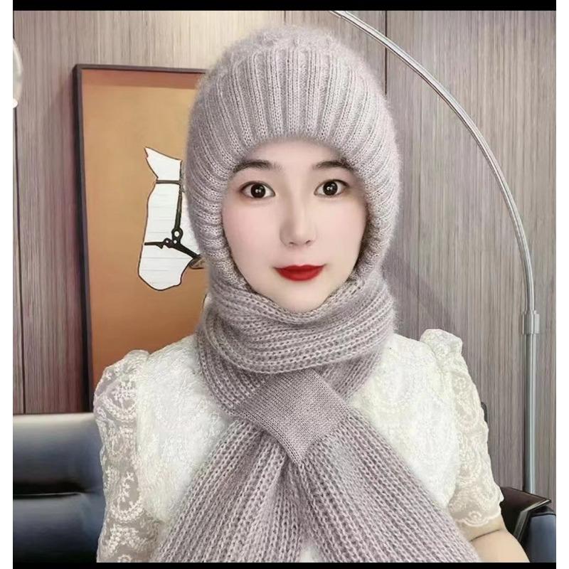 Autumn and Winter Squirrel Velvet Warm Women's Wool Hat Versatile Snow Hat Cold Winter Hat Scarf Integrated Knitted Hat