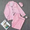 Women's Four Seasons Striped Pajama Set: Bubble Crepe Cotton, Long Sleeve, Long Pants, Eye Mask.