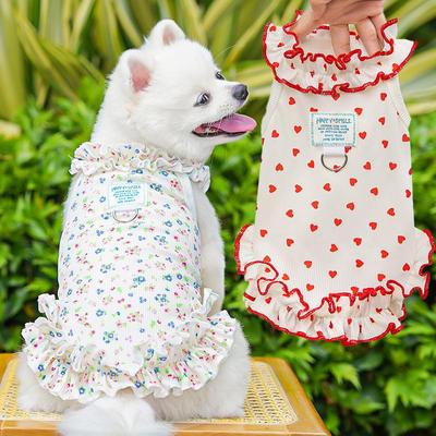 Sommer Haustier Hund und Katze Bekleidungszubehör, florales Prinzessinnenkleid, dünner Stil mit transparenten und gerollten Kanten