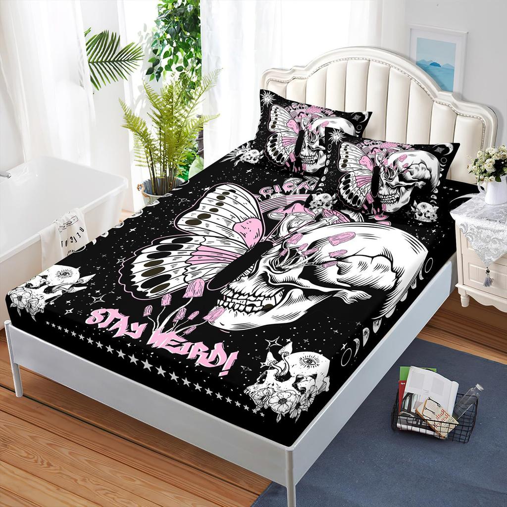 Butterfly Skull Personalized Pattern Mattress Three-Piece Digital Printing Bedding Set Children Adult
