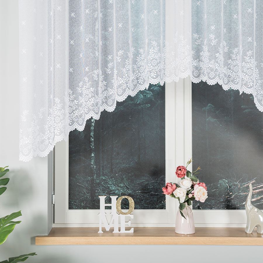 Karolina - Ready-made Jacquard Curtain with Bottom Trim - 300X120 - White