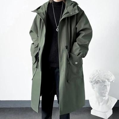 Spring Autumn Windbreaker Men Mid-length Casual Hooded Coat Men Daily High Street Overcoat Male Clothes