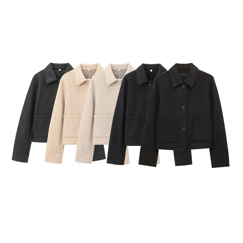 Kaslead New Arrival Women's Clothing Fashion Air Outlet Pocket Decoration Soft Lapel Long Sleeves Outwear 5070469