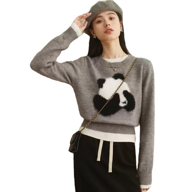 

Age-reducing panda wool top women s early autumn and winter temperament thin inner backing knitted sweater women XL серый