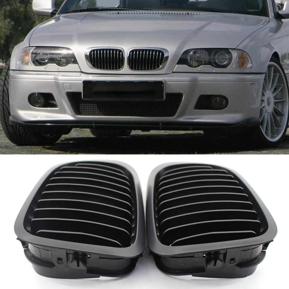 2Pcs Car Front Kidney Black Grille Matte Glossy Slat Style Grill for BMW E46 Pre-Facelift 2 Door Coupe Cabriolet